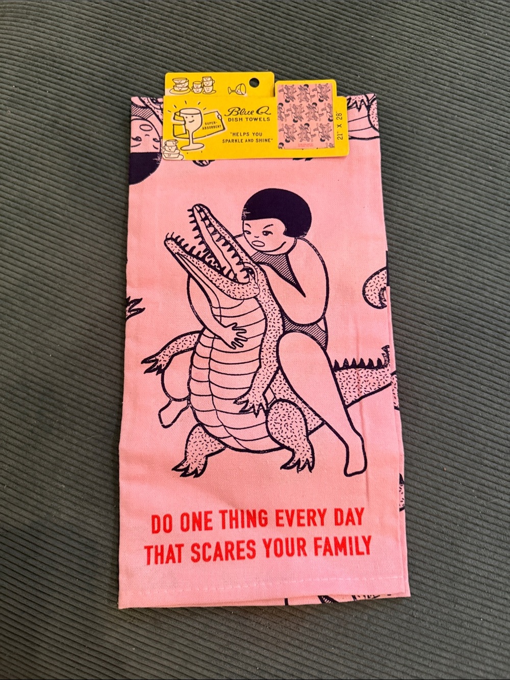 Blue Q Pink dish towel Do One Thing That Scares Your Family New tag